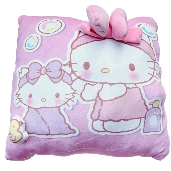 Sanrio Hello Kitty And Charmmy Kitty Pink Plush Pillow | Cute Kawaii Decorations - Picture 7 of 7